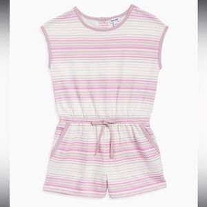 NWT SPLENDID Girl's Painterly Stripe Romper Pink & White With Pockets Size 10